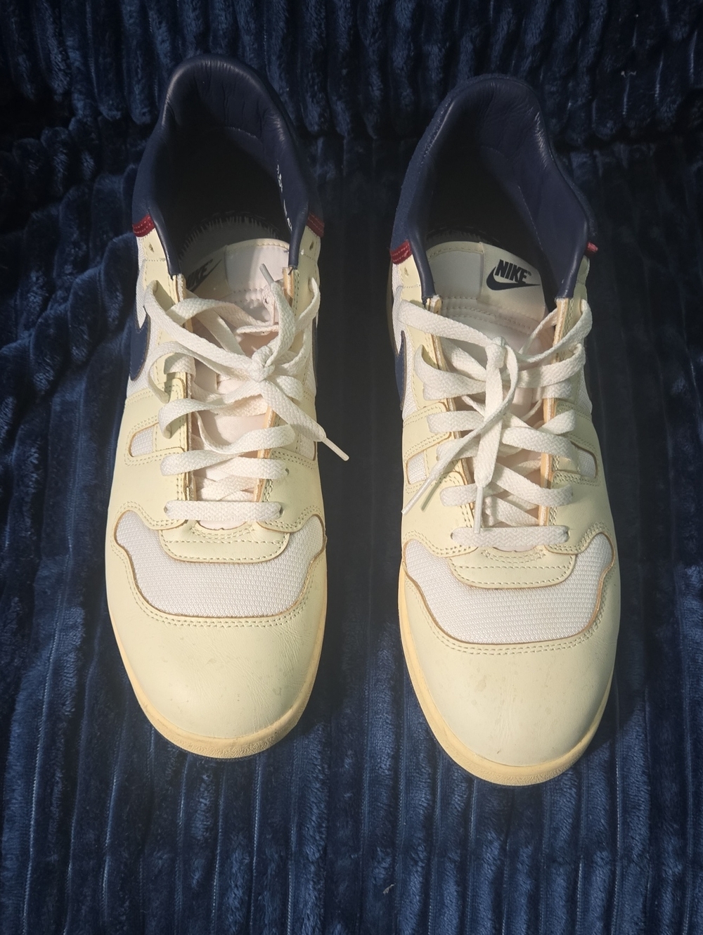 Nike Men’s Low-Top Sneakers in Cream and Navy with Red Accents
